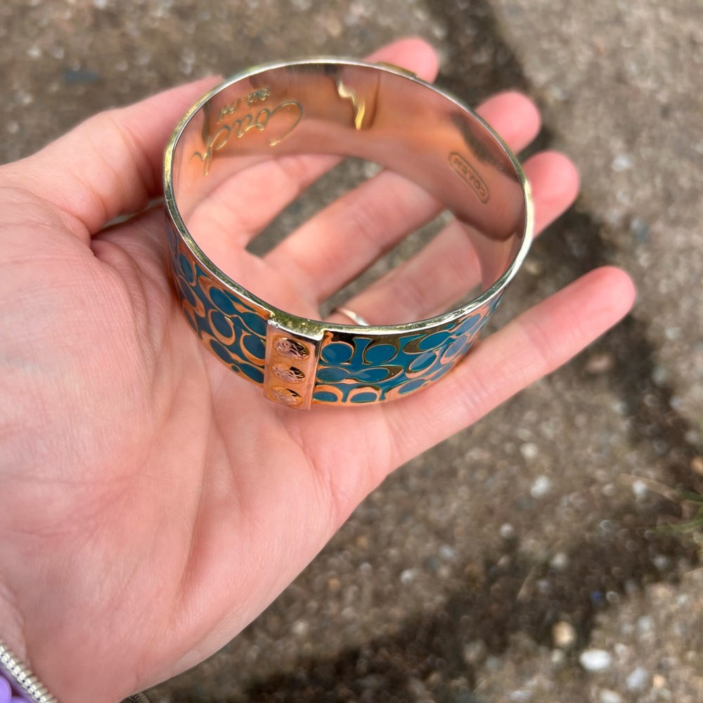 Coach teal gold signature logo enamel cuff bracelet Y2K - Picture 7 of 7